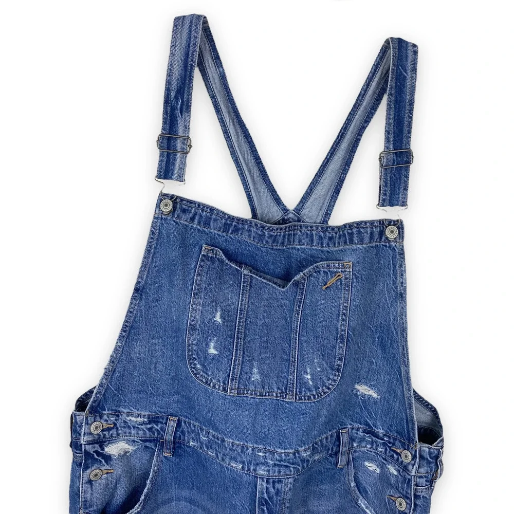 American Eagle 2022 Plus Size Blue Denim Distressed 90s Boyfriend Overalls XXL - Picture 2 of 5